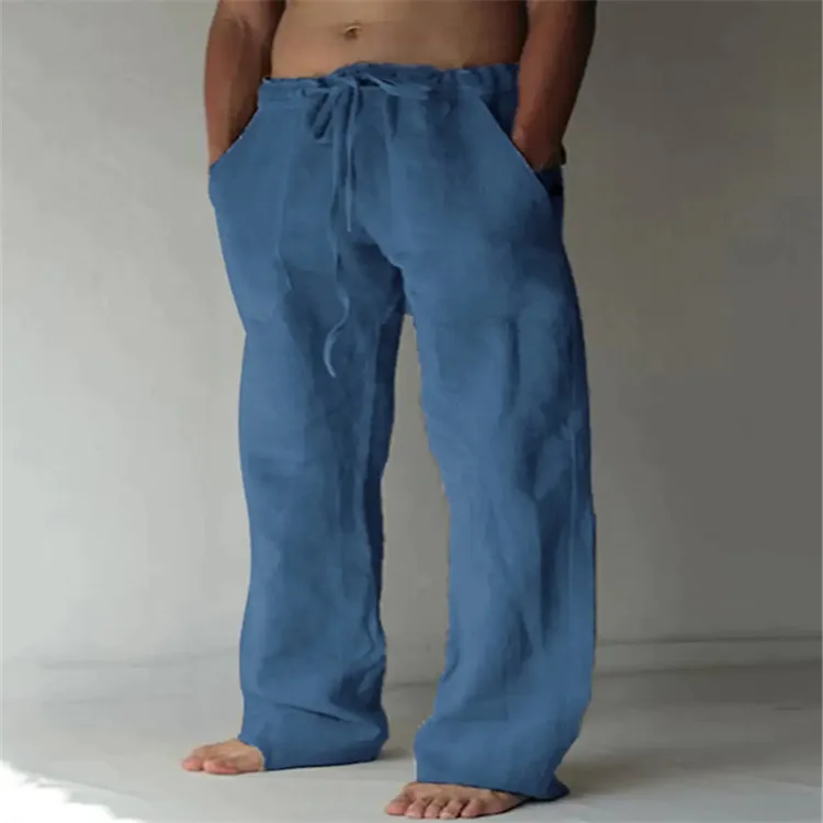 Casual Men's Cotton Linen Pants Fashion Solid Pocket Drawstring Baggy Trousers Comfort Loose Wide Leg Pant Streetwear Sweatpants wide leg pants
