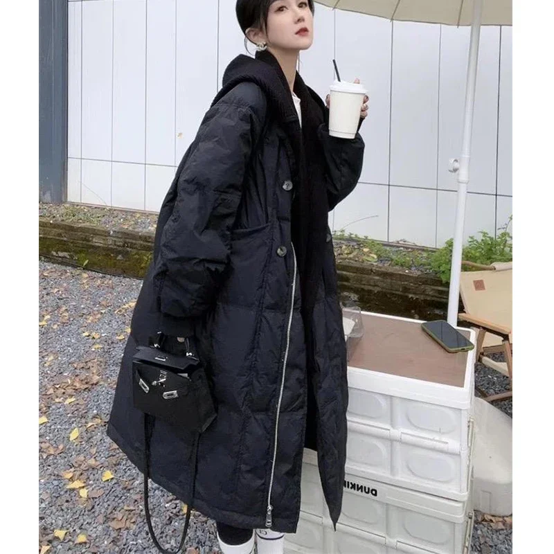 Korean Style Pregnant Woman Down Coats Thick Warm Long Loose Maternity Hooded Jackets with Pockets Pregnancy Outwear Cotton Coat