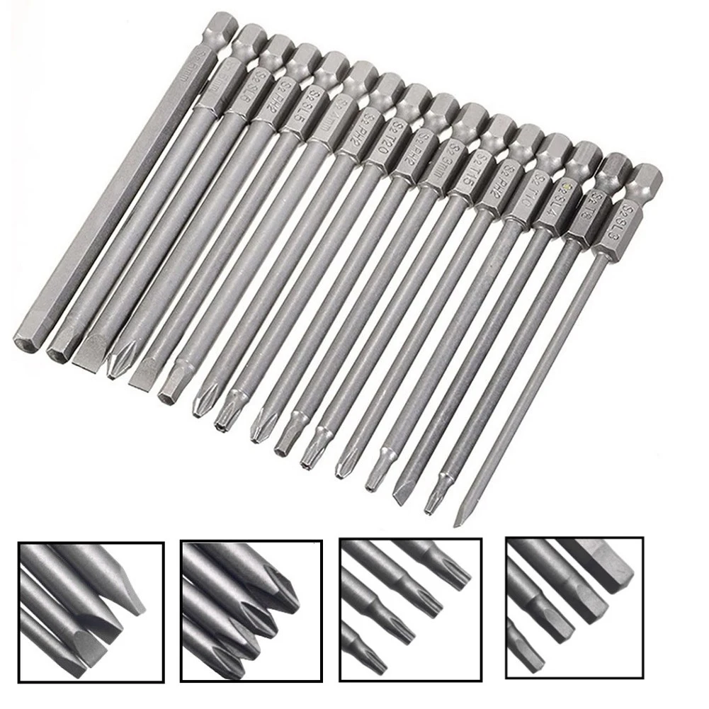 4 stücke 100mm Lange Schraubendreher-bits Set Für Torx Hex Kopf Kreuz Flach Kopf Schlitz Spitze 1/4 Zoll Hex elektrische Schraubendreher-bits – Detail 3