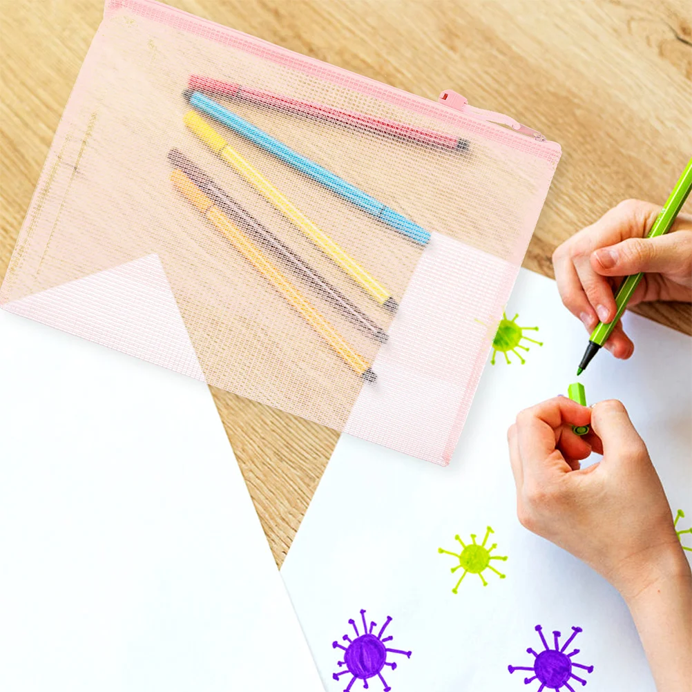 지퍼가 달린 정리함 파우치 가방, 문서 보관 메쉬 플라스틱 파일 종이, 5 개