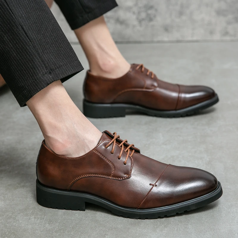 New Fashion Men's Business Leather Shoes British Style Shoes Work Office Oxford Black Dress Lace-up
