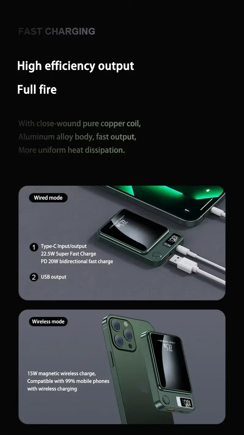 100000mah Capacity Power Bank Magnetic Wireless 22.5w Ultra Super Fast Charging