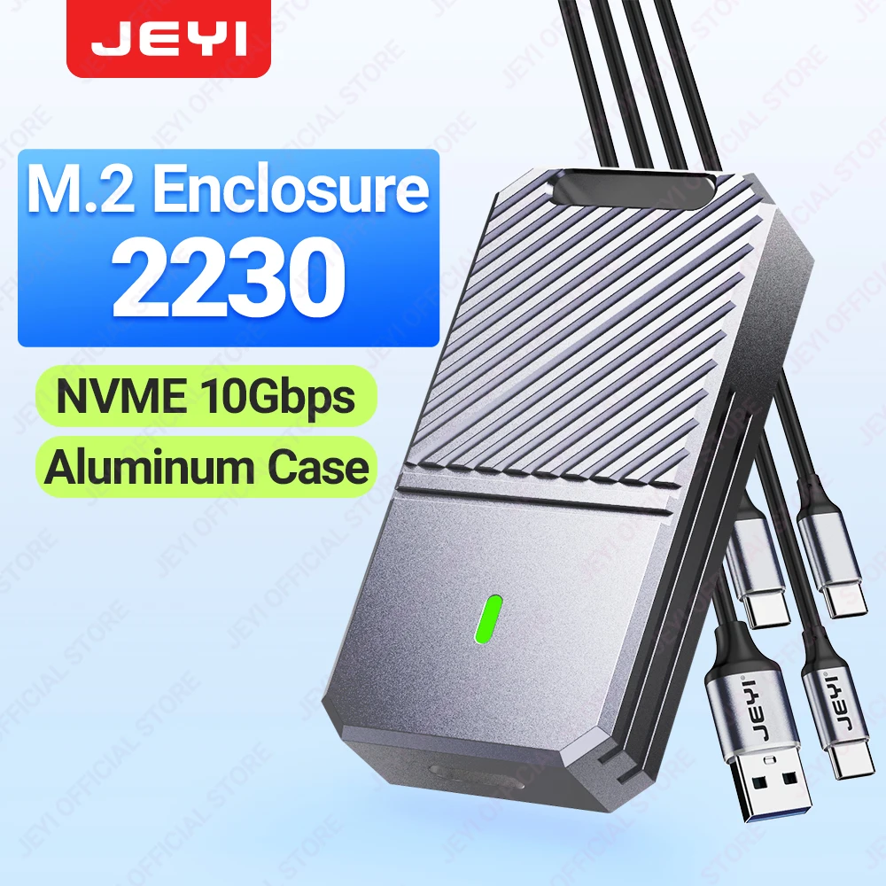 JEYI 2230 NVMe SSD Enclosure PCIe USB3.2 10Gbps Aluminum M.2 Case Portable External Solid State Disk Box Supports UASP TRIM