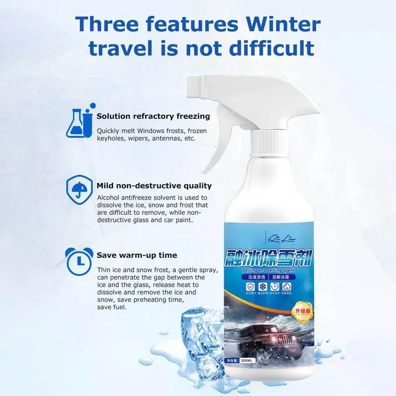 Car Window Defroster Spray Winter Windshield Defroster Spray 500ml Multipurpose Car De Icer Auto Deicing Liquid For Glass