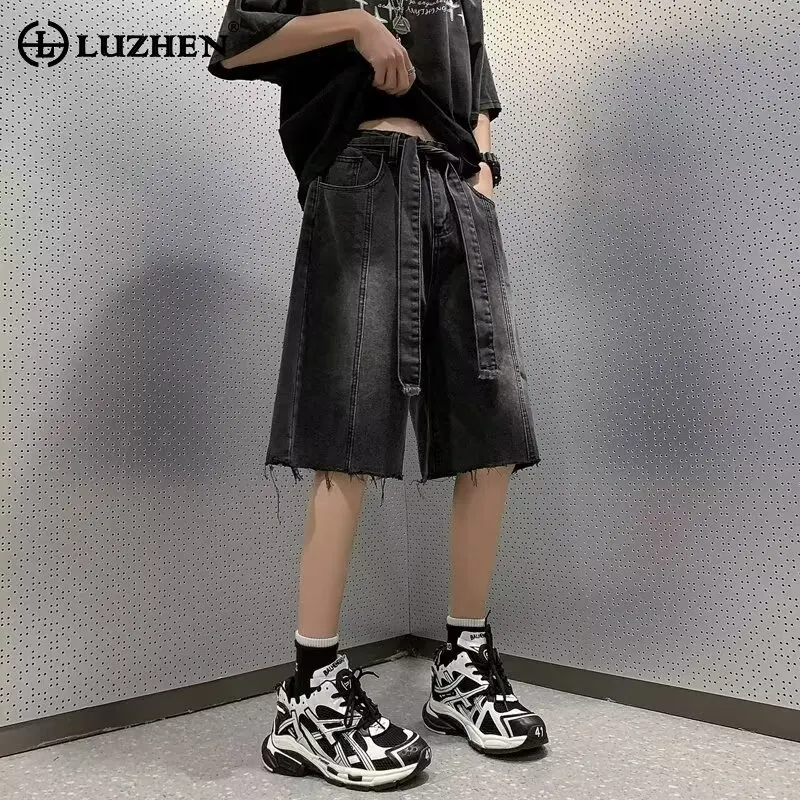 

LUZHEN Модные индивидуальные дизайнерские пятиконечные брюки 2024 летние индивидуальные уличные короткие джинсы бесплатная доставка LZ2196
