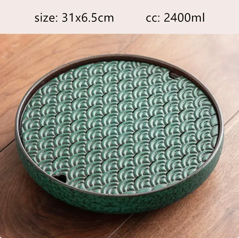 Plateau à Thé Chinois En Pierre Noire - Motif Géométrique - Égouttoir Fait Main