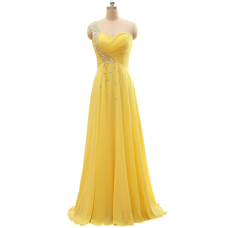 A Line Chiffon One Shoulder Bridesmaid Dresses Crystals Beading Pleat Elegant Wedding Party Formal Prom Evening Corset Back bridesmaid dresses
