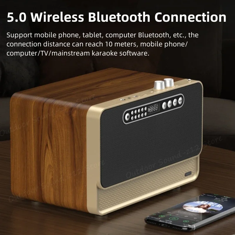 Vintage Wooden Desktop Bluetooth Speaker Wireless Card Subwoofer Home Stereo FM Radio Digital Song Support With USB TF Card Slot