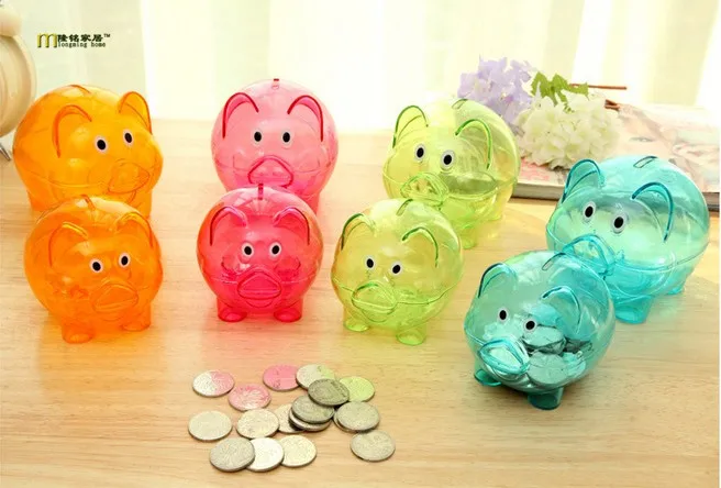 Candy Transparent Plastic Money Saving Box Case Coins Piggy Bank Cartoon Pig Shaped LF 062 1PC piggy bank coin bank coin holder
