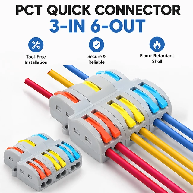 FD-36 PCT 3 in 6 Out 2-Position Push-in Electrical Wire Connector Mini Fast Wiring Cable Splitter Durable Home Terminal Block 1