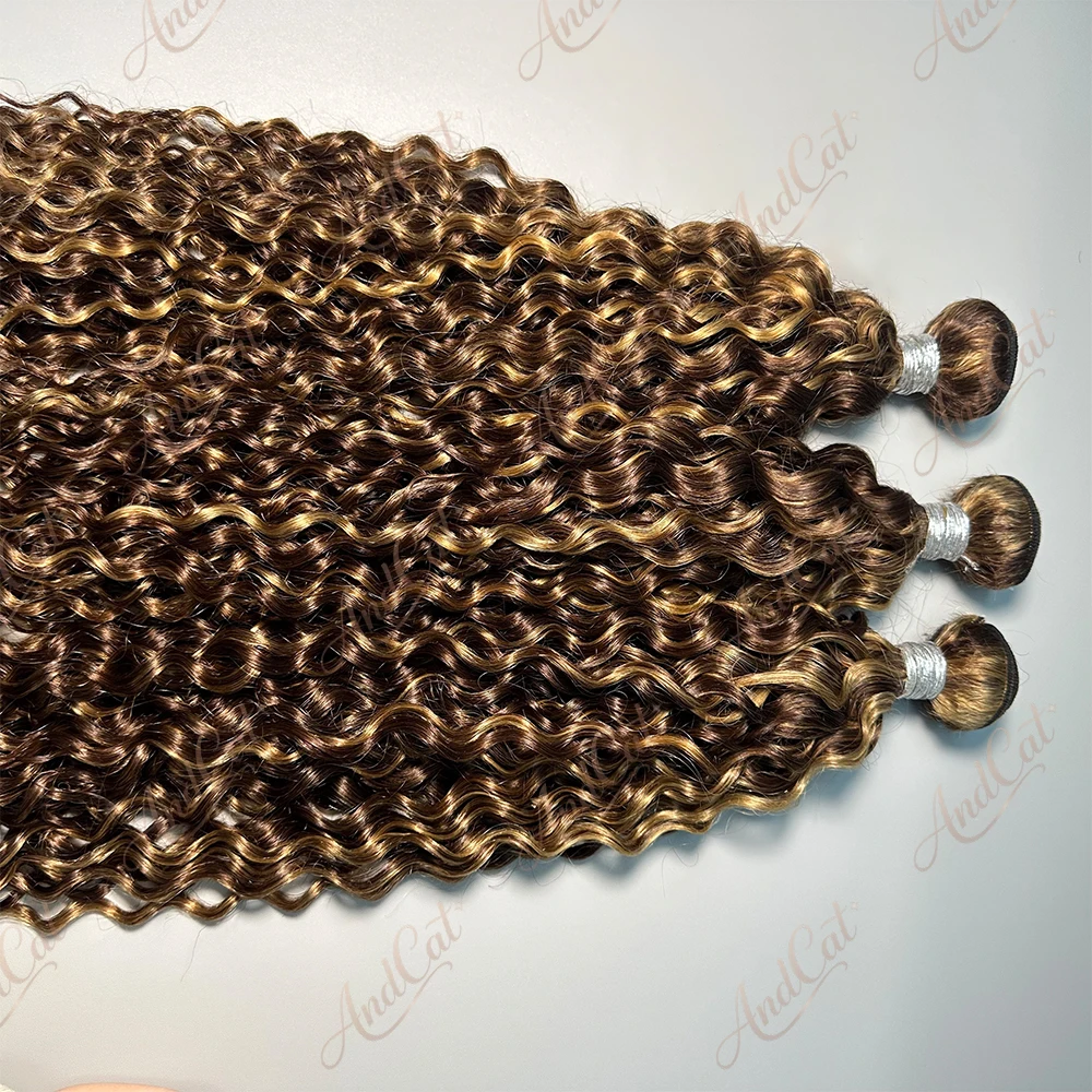 Highlight Water Wave 100% Human Hair Bundles 1 3 4 Pcs Deep Wave P4/27 Brown Color Remy Hair Ombre Extentions For Women 4