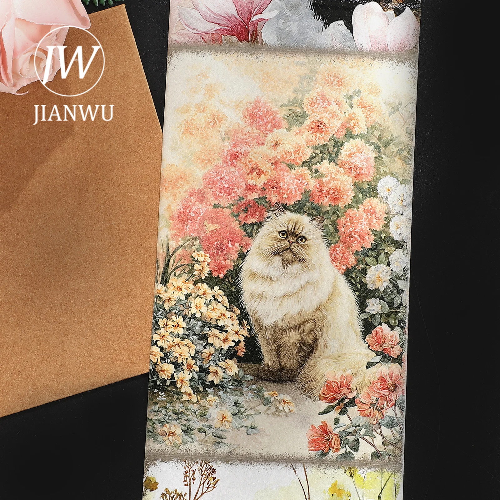 JIANWU 80mm * 205cm 빈티지 봄 꽃 고양이 풍경 소재 콜라주 스크랩북킹 와시 테이프 크리 에이 티브 DIY 저널 문구