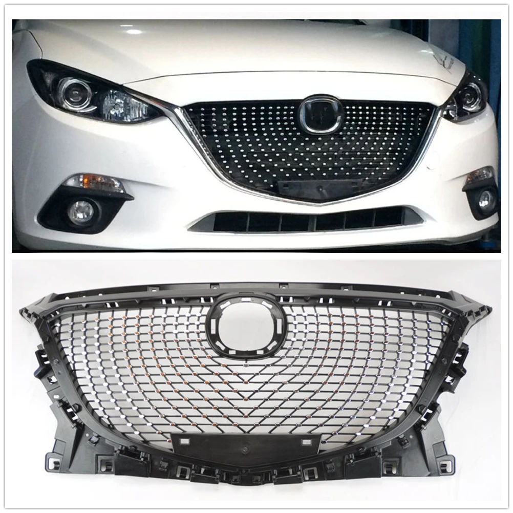 

For Mazda 3 2014-2016 Front Racing Grills Car Body Kit Upper Bumper Intake Hood Cover Mesh Grid Replacement