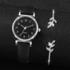 2PCS/Set Women's Watches Fashion Small Arabic Dial Quartz Watch Casual Leather Band Wristwatches Bracelet Set（Without Box） 6