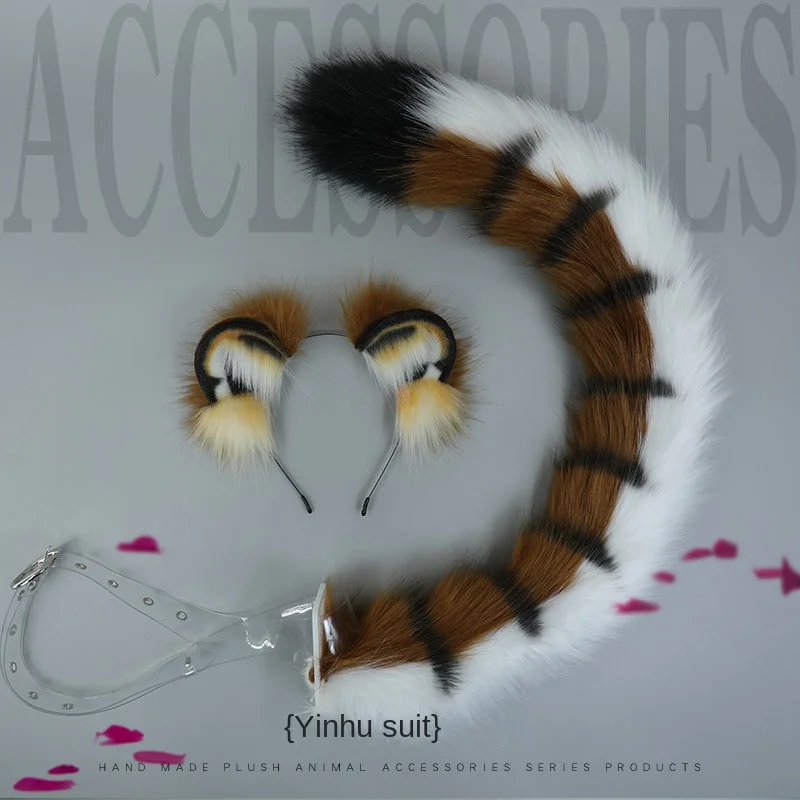 

Cosplay Tiger Tail Ears Props Plush Handmade Beast Tiger Tail Suit Birthday Comic Show Party Halloween Dress Up Accessories