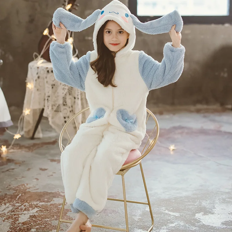 

Sanrio Plush Toys Cinnamoroll Plush Pajama Coral Velvet Autumn Winter Cartoon Cute Children One-piece Pajamas Hooded Sleepwear