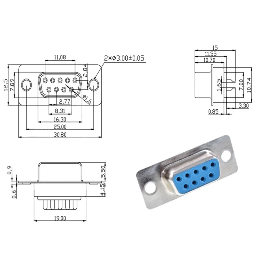 DB9 D-sub Connectors Plug with Plastic Shell for RS232 Serial