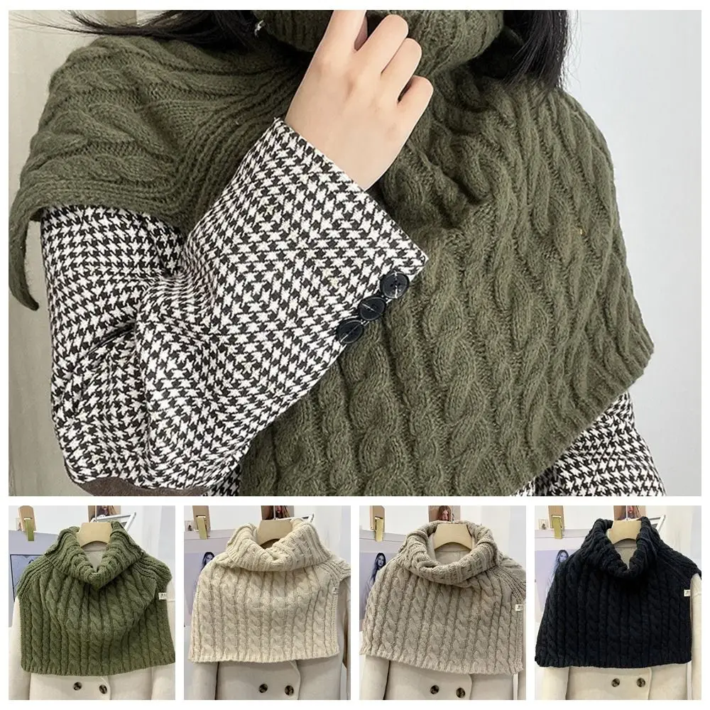 Twist High Collar Shawl Simple Warm Solid Color Knitted Shawl Wraps Clothes Decoration Accessories Shawl Wraps Girl