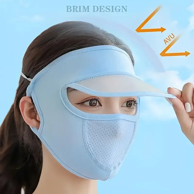 Ice Silk Mask for Outdoor Cycling UV Protection Breathable Face Cover With Brim Quick-drying Hanging Ear Headband Hat Mask
