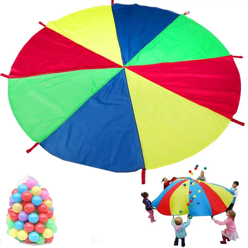 Parachute Play Toy With Handles Outdoor Team Game Waterproof Umbrella Toy Development Training For Children Rainbow Parachute