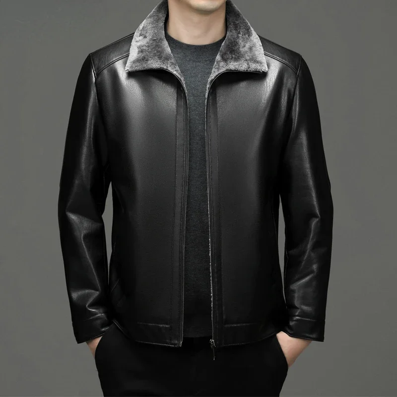 

Men's Jacket Fashion Plush Warm Coat Male Autumn Winter Loose Genuine Leather Jackets for Man Clothes Thickened Chaquetas Hombre