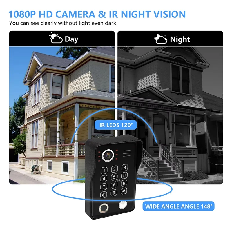 A69evideo 인터콤 시스템 Tuya Smart 1080P Wifi 모니터 도어 폰 지문 잠금 해제 비디오 엔트리 캠 초인종 홈 US 플러그