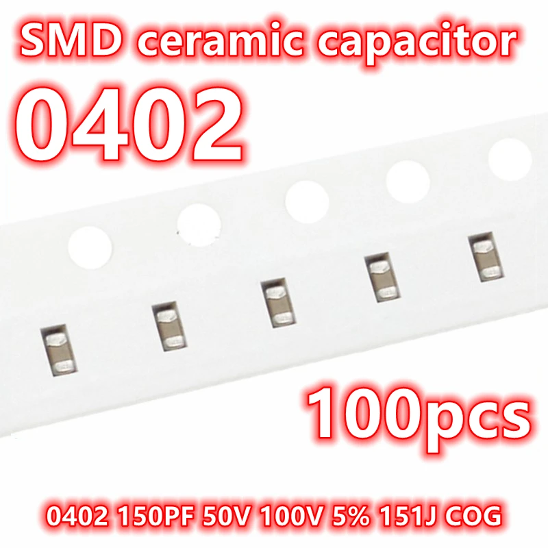 

(100 шт.) оригинальный 0402 150PF 50 в 100 в 5% 151J COG SMD керамический конденсатор IC 1005
