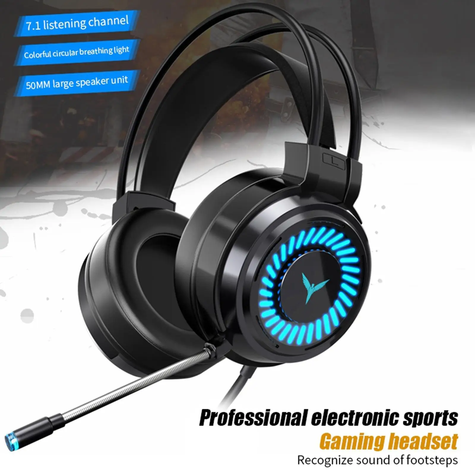 Comfortable Colorful LED Light Gaming Headset for PC Laptop (3.5mm Male)