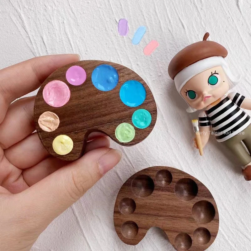 

Mini 15/8 Grids Kawaii Cute Wooden Paint Box Portable Color Paint Wooden Box Can Palette Painting Art Supplies Square Tray Gifts