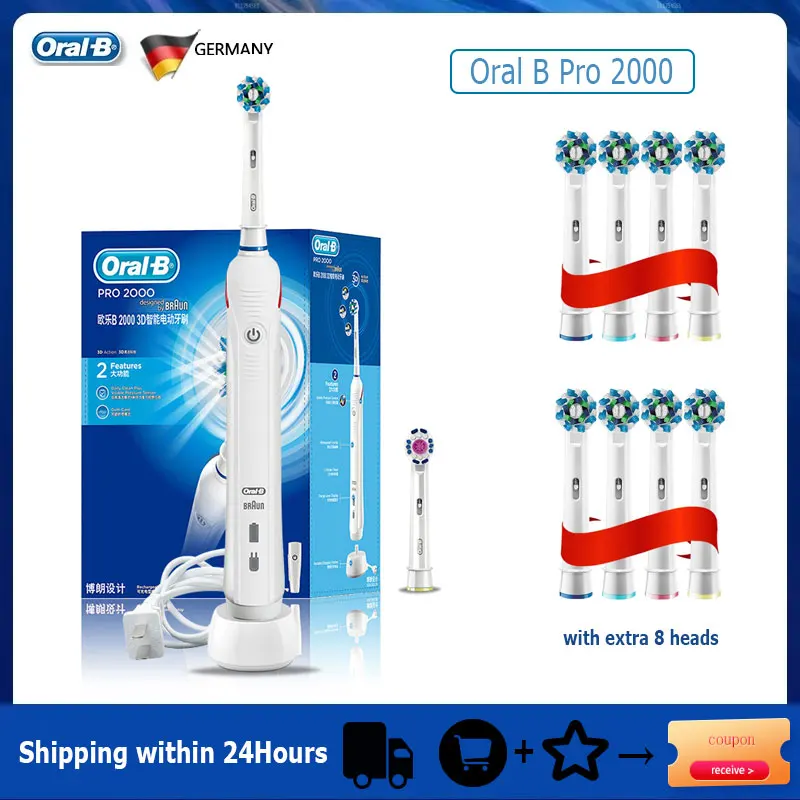 Oral B Pro2000 Spazzolini Elettrici 3D Rotazione Sonica Sbiancamento Dei Denti 2 Modalità Sensore Di Pressione Visibile Ricaricabile Impermeabile