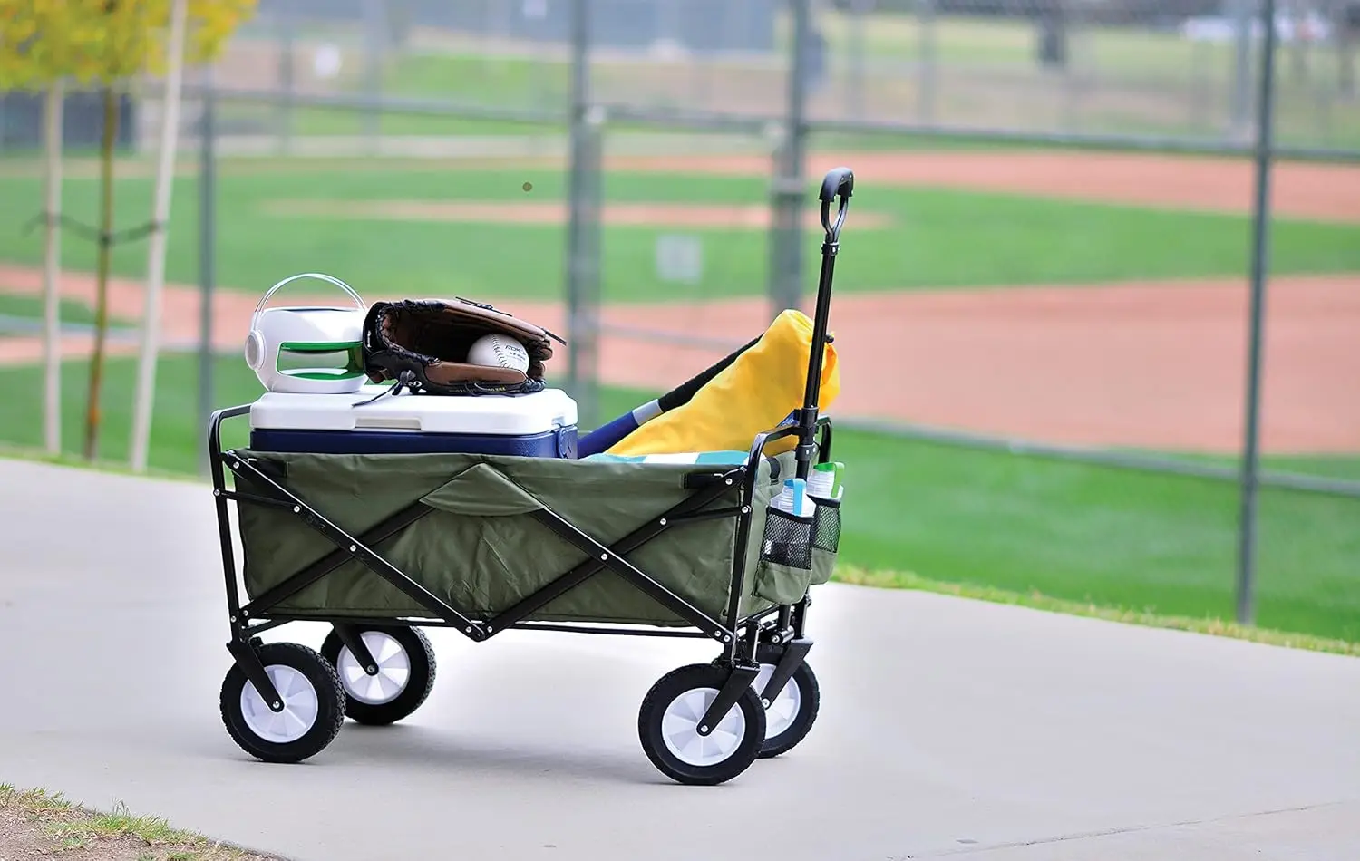Folding Steel Frame Garden Utility Wagon Cart, Green (for Parts)