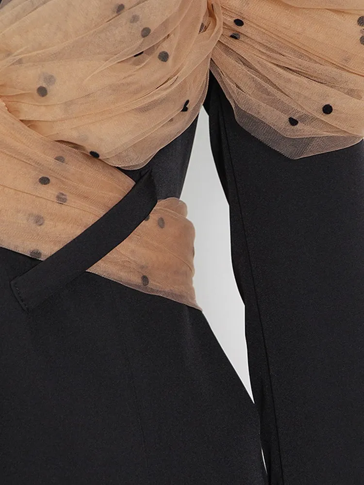 TWOTWINSTYLE Colorblock Elegant Blazers For Women Notched Collar Long Sleeve Patchwork Bowknot Casual Blazer Female Fashion New