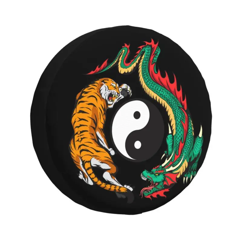 

Dragon And Tiger Yin Yang Tattoo Spare Wheel Cover for Jeep Mitsubishi Pajero 4WD Trailer Custom Tire Protector 14" 15" Inch
