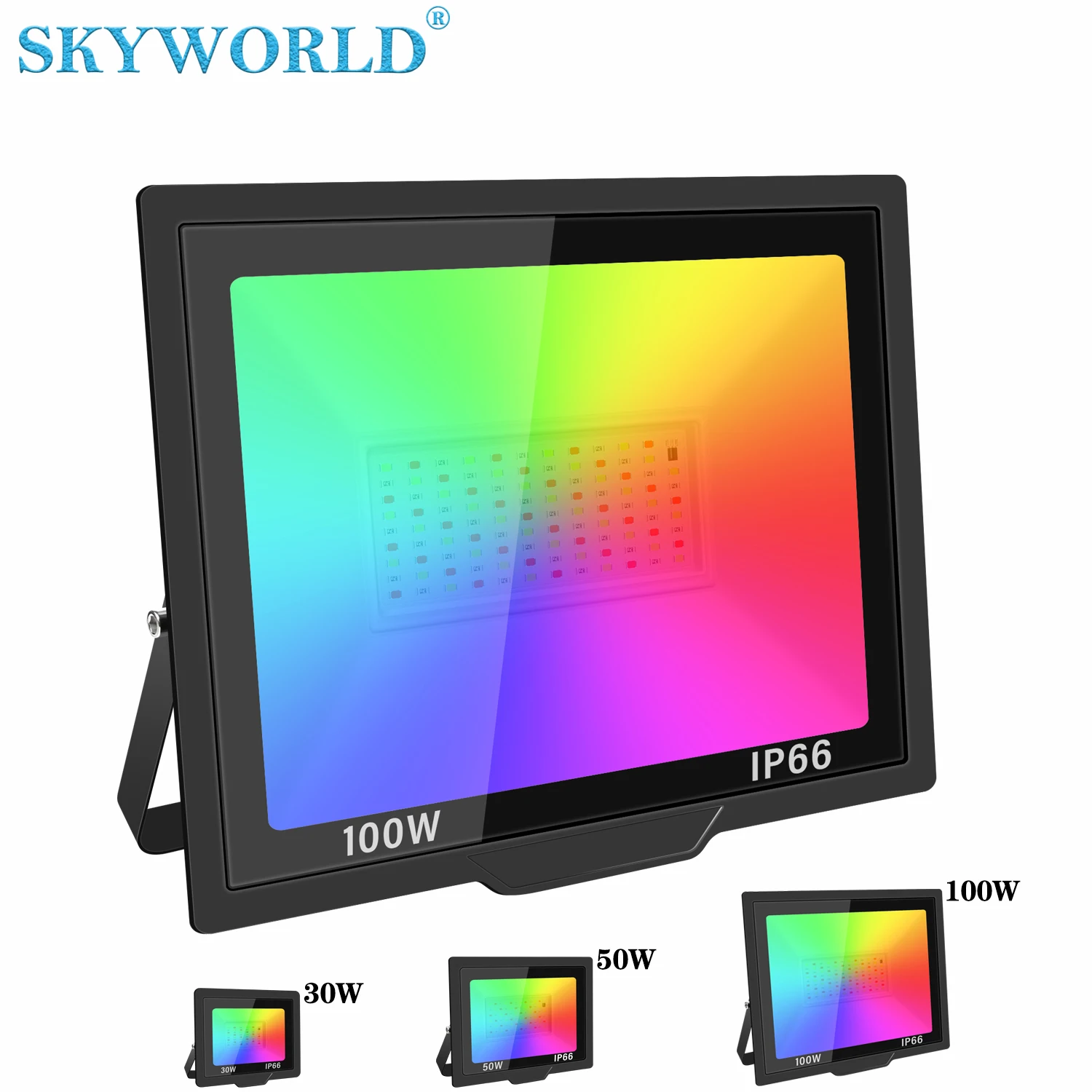 SKYWORLD 30W-100W RGB LED Flood Lights, Flood Light with Remote Control, Indoor Outdoor Colored LED Floodlight Stage Lighting 10w fish farming water circulation pump outdoor fengshui wheel fish tank submersible pump colored lights rockery 8w