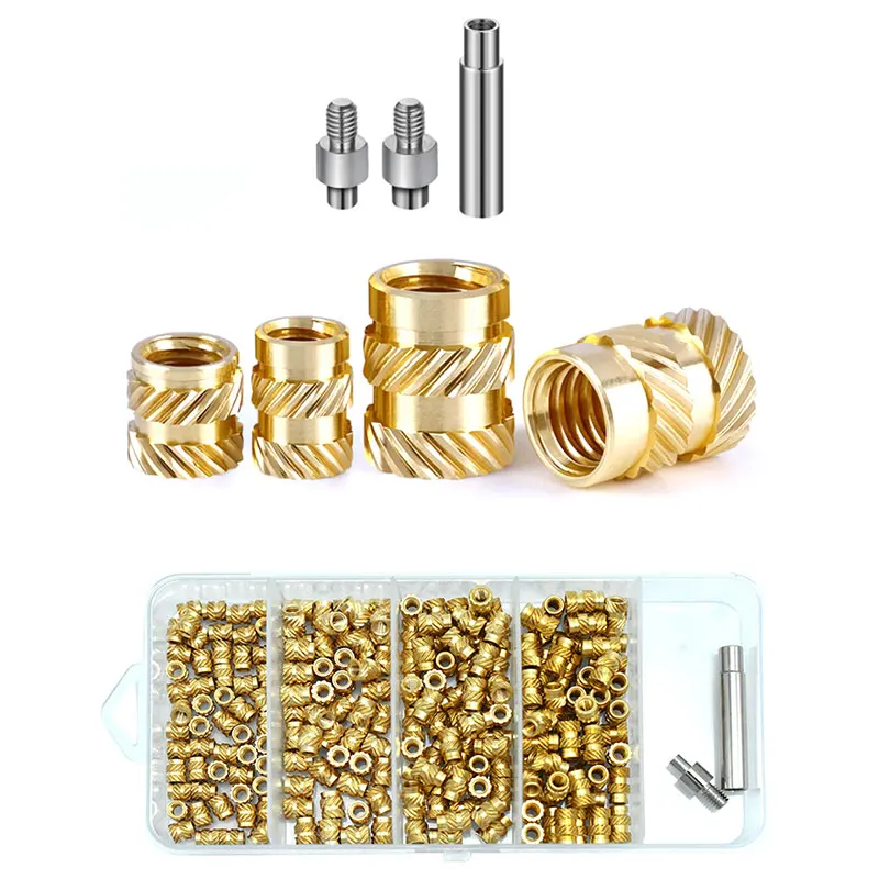 Brass Threaded Insert Kit M2 M2.5 M3 M4 M5 M6 Heat Set Insert Brass Threaded Insert Tool Tips Metric Knurled Copper Nut Kit Plastic 3D Printing