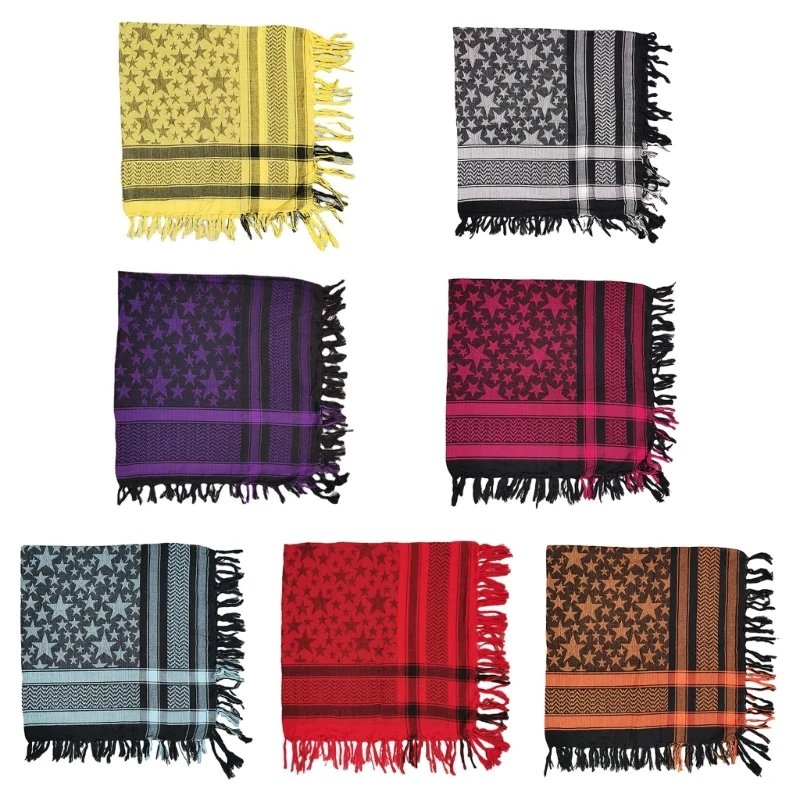 

Trendy Fringed Star Pattern Square Arab Headscarf Adult Men Women Keffiyeh Casual Outdoor Tactical Desert Dustproof Scarf Shawl