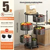 Stainless Steel 5 Layers Kitchen Bathroom Rotating Shelf Baskets Fruit Vegetable Storage Racks Floor Round Organizer with Wheels 5