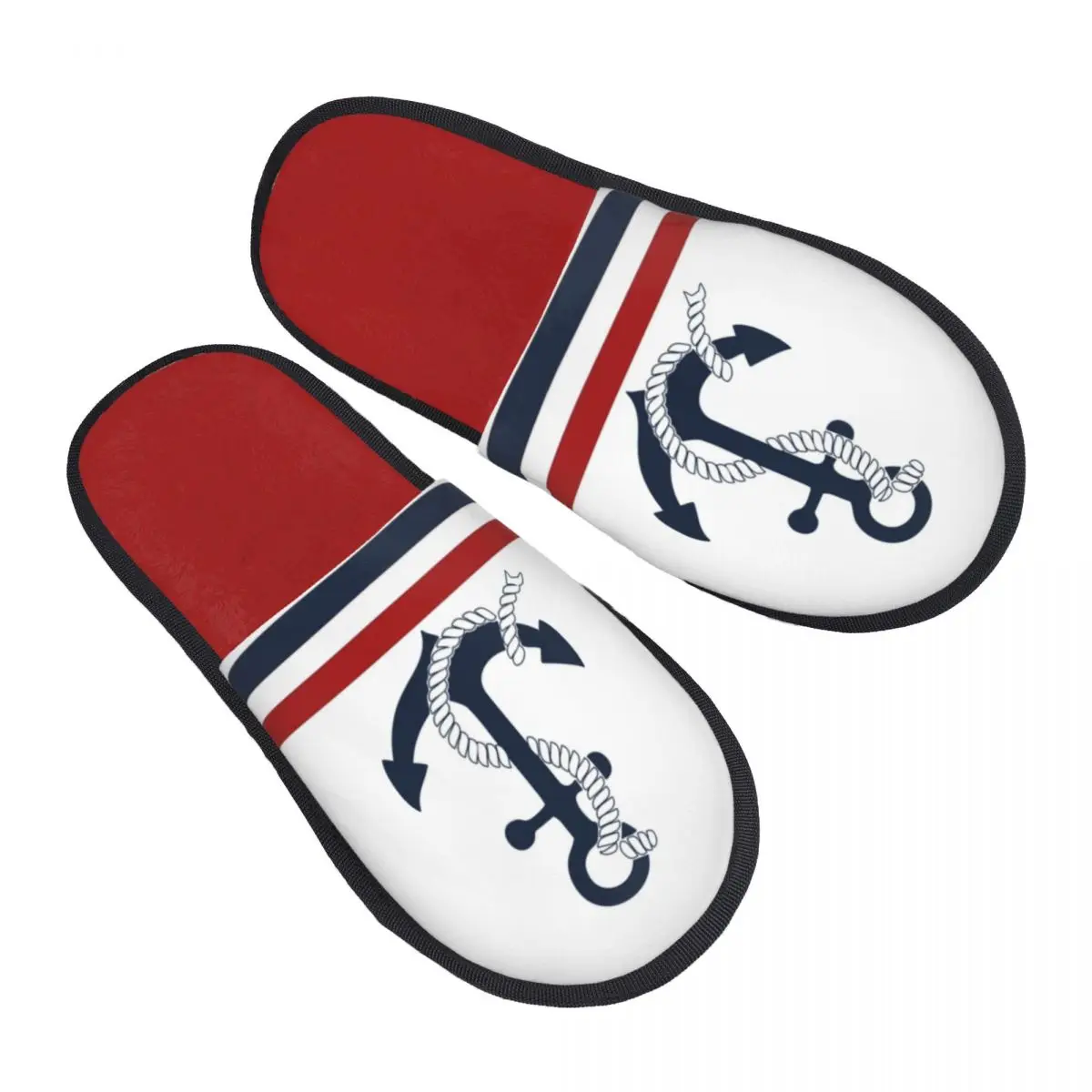 

Custom Nautical Blue Anchors With Stripes Memory Foam Slippers Women Cozy Warm Sailing Sailor House Slippers