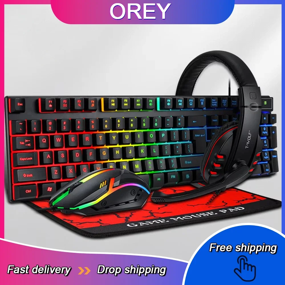 Rgb 4 in 1 gaming keyboard and mouse headset mouse pad tastiera