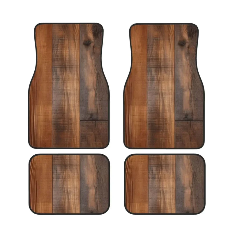 

Wooden Car Floor Mats Universal Car Front Rear Floor Foot Mats Auto Foot Pad Rubber Non-Slip Vehicle Carpet Full Set of 4 Pieces