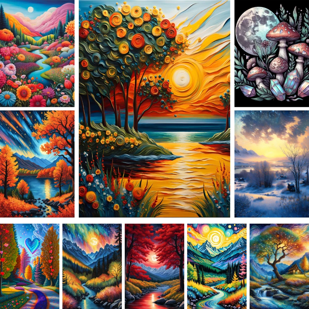 Meian Fantasy Landschaft Natur Blumen Kreuzstich Komplettset Stickerei Handwerk Malerei Hobby Handarbeit Schmuck Großhandel