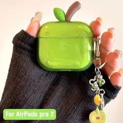 Transparent Shockproof TPU Earphone Case with Strap - Stylish Red/Green Apple Shaper Cover (Translucent Green)