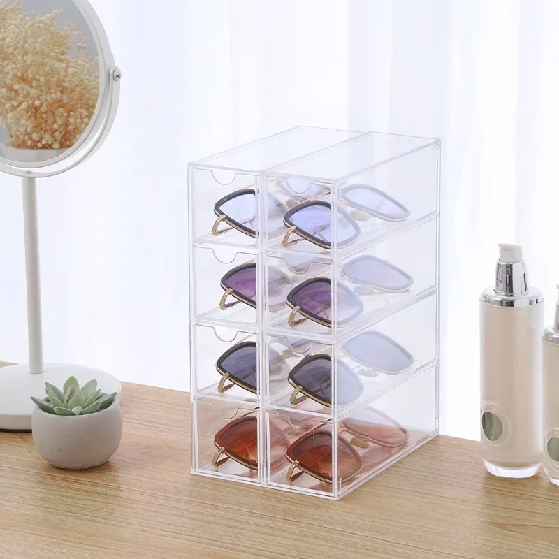 4-layer Acrylic Sunglasses Storage Box Desktop Drawer Style Sunglasses Display Cabinet Dust-proof Storage Rack Home Storages Box