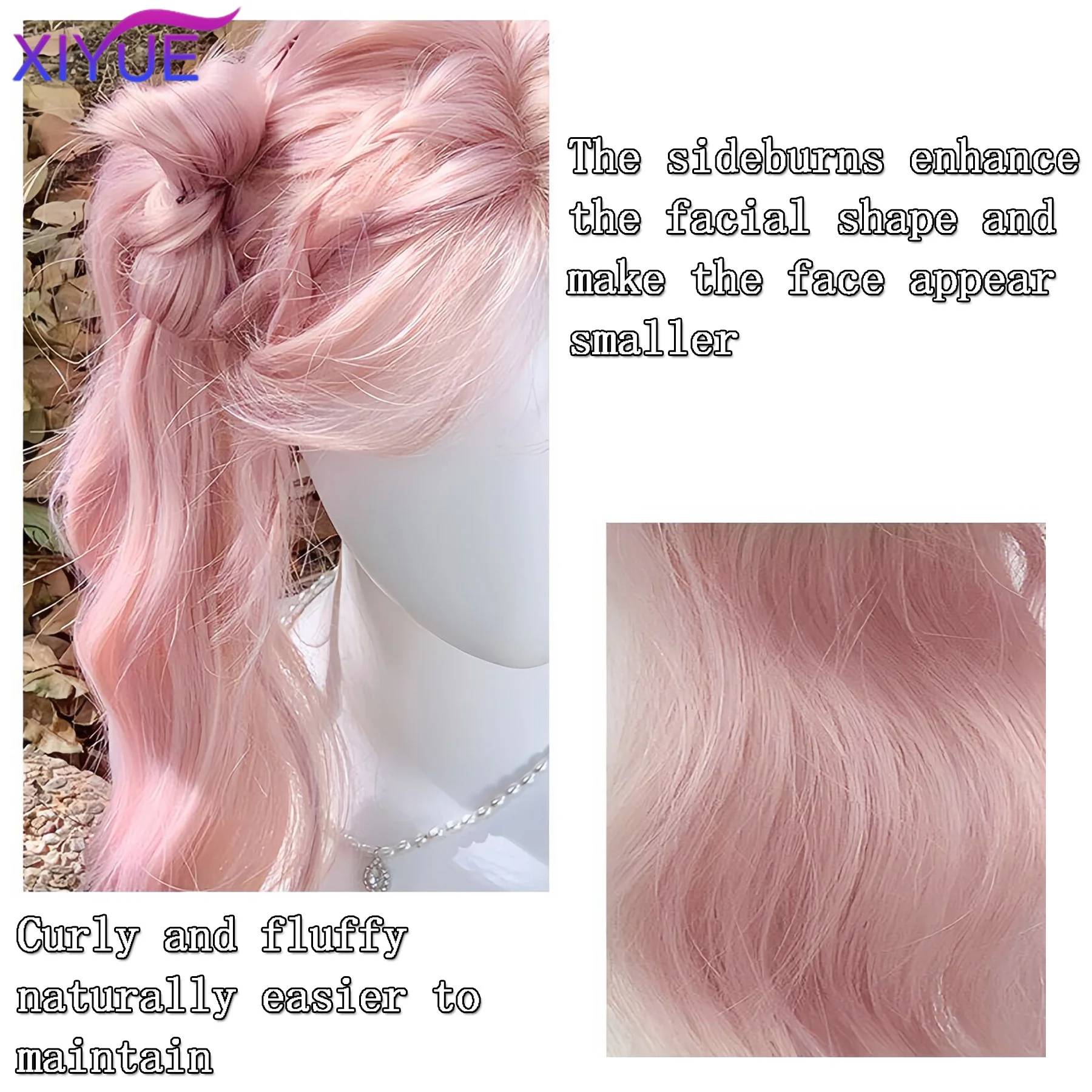 XIYUE  Light Pink Synthetic Hair Wigs Long Wavy Natural Hair Wigs with Bangs for Women Cosplay Lolita Wig Heat Resistant