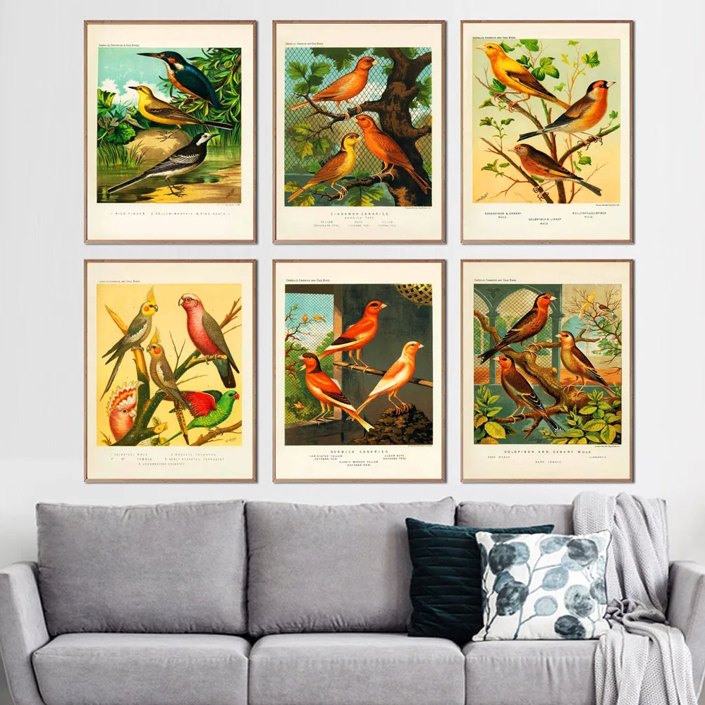 

Nordic RETRO art silk painting birds flying Science Poster kitchen living room corridor wall painting home decoration mural