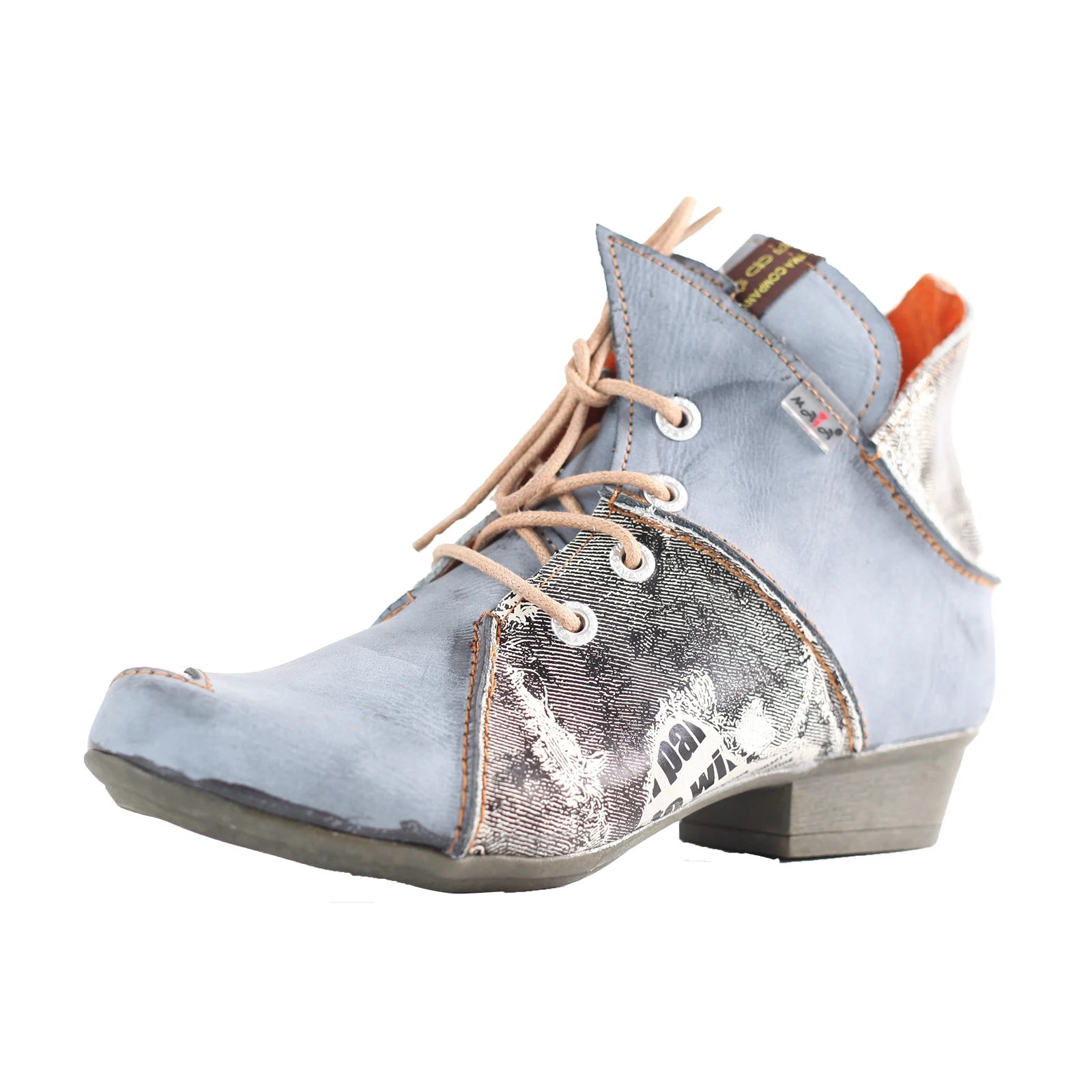 

Lace Up Newspaper Print Leather Women's Ankle Boots