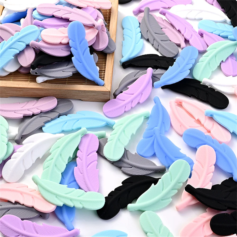 10PCS Silicone Beads Feather Food Grade Silicone Teethers Baby Teething Bead DIY Baby Pacifier Necklace Teething Toys BPA Free 4