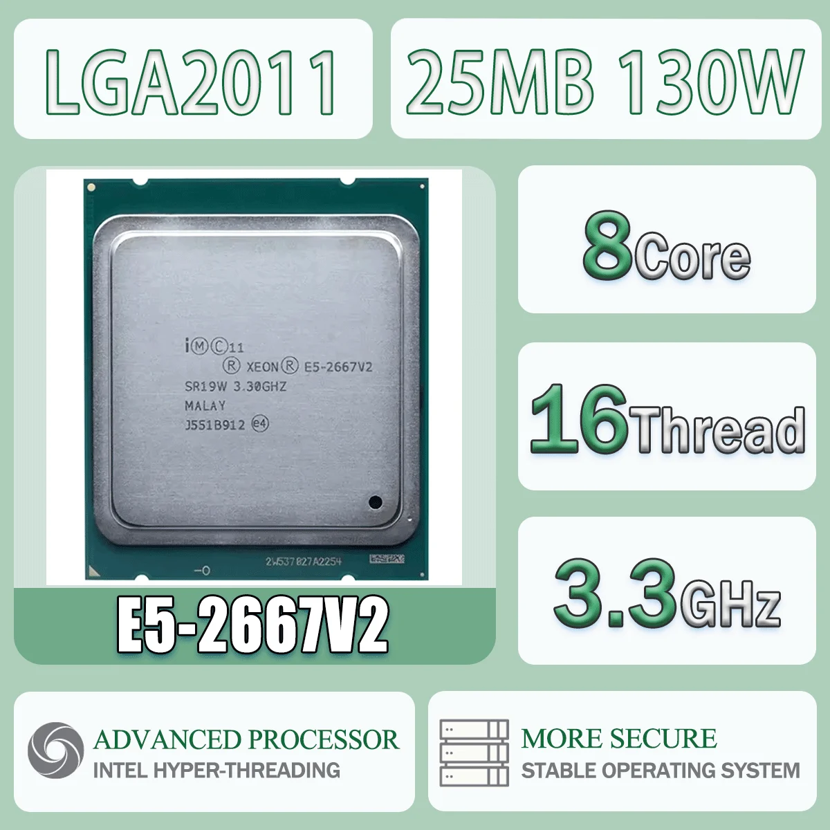 Intel Xeon E5-2667V2 3.3GHz 8 Cores 16 Threads 25MB 130W E5 2667V2 Computer CPU Processor Server E5 2667 V2 Package LGA 2011
