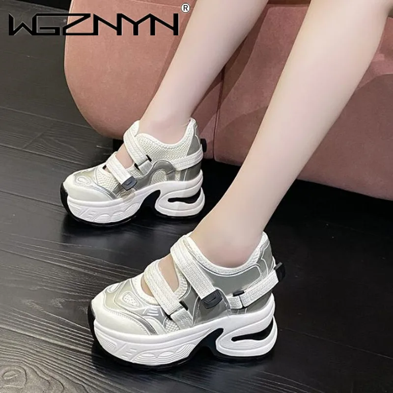 

Women High Platform Sneakers New Spring Summer Breathable Shoes 10CM Thick Sole Air Mesh Casual Shoes Chunky Dad Sport Sneakers