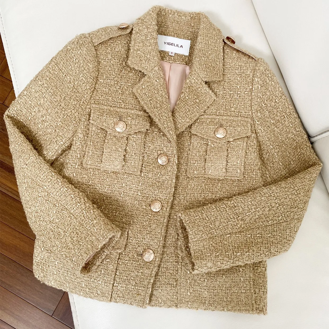 2023 Spring Autumn Chic Women's High Quality 50%Wool Tweed Jackets Elegant Pockets Short Coat B586